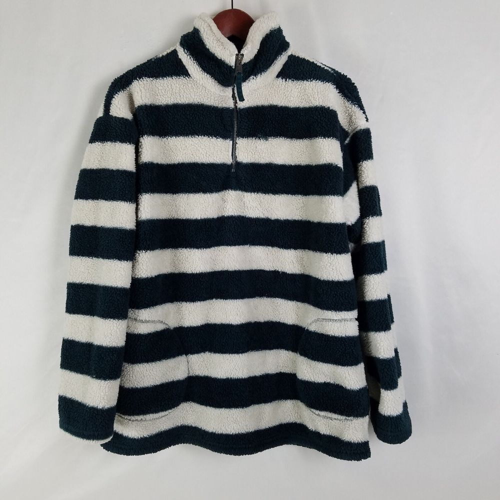 Oddy Jacket Womens Small / Medium Green White Pull Over Plush Fleece Pockets